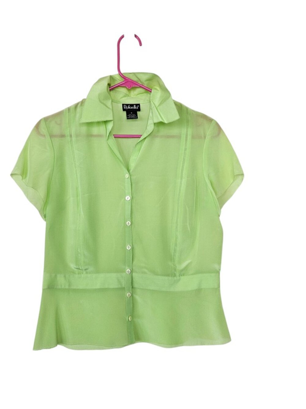 Rafaella Blouse lime green translucent 100% silk size 6